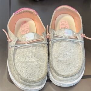 Hey Dude Kids' Tan Moccasins with Pink Accents